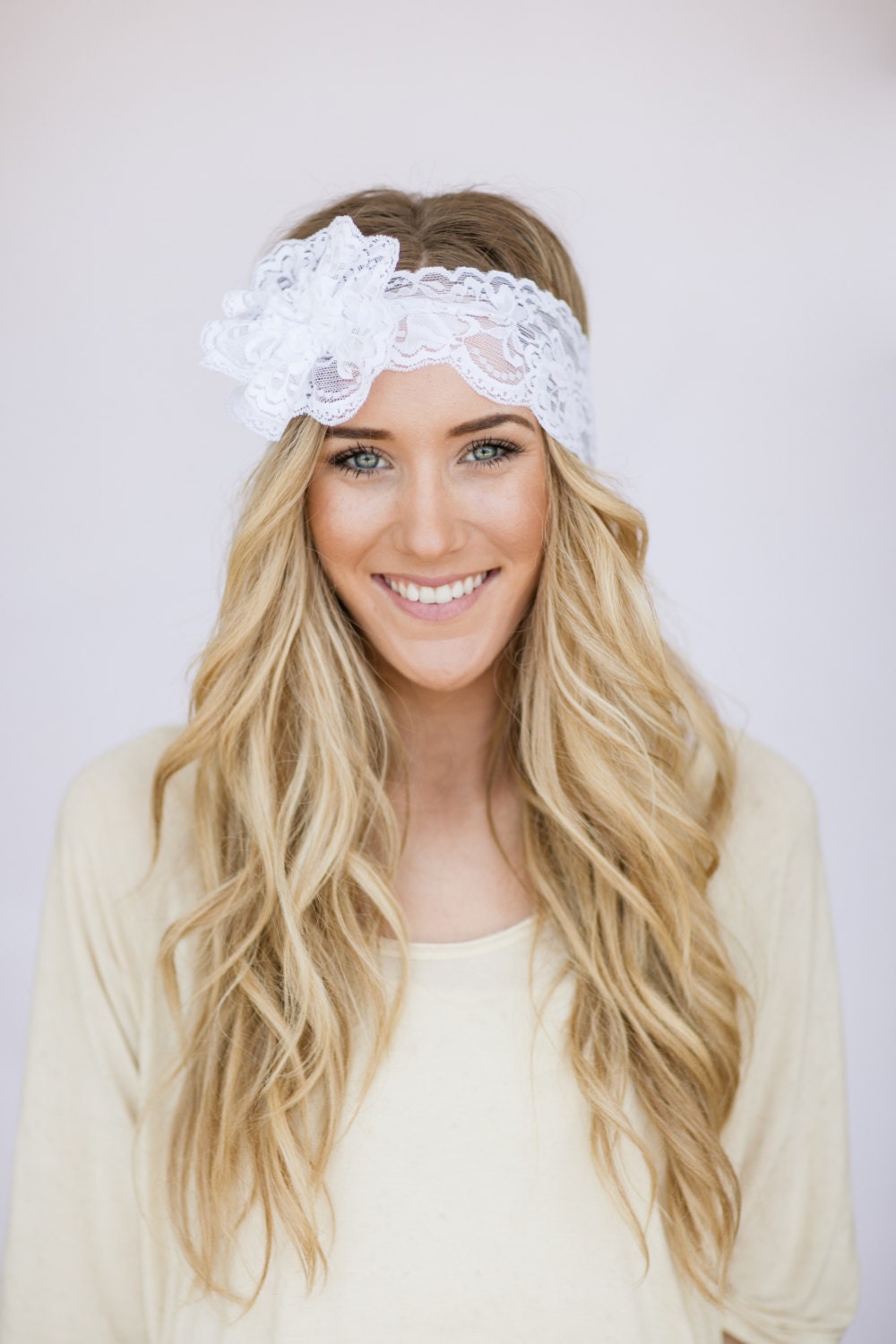 Mrs. I Do Wedding Lace Headband Floral Head Piece White Wide Stretchy Hair Bands with Lace Flower and Pearl Button Stretchy Hair Accessories