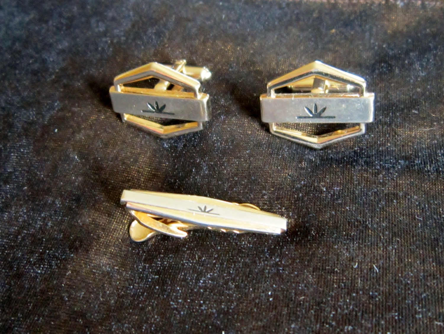 Retro Cuff Links Tie Tack Starburst Vintage Mens Jewelry