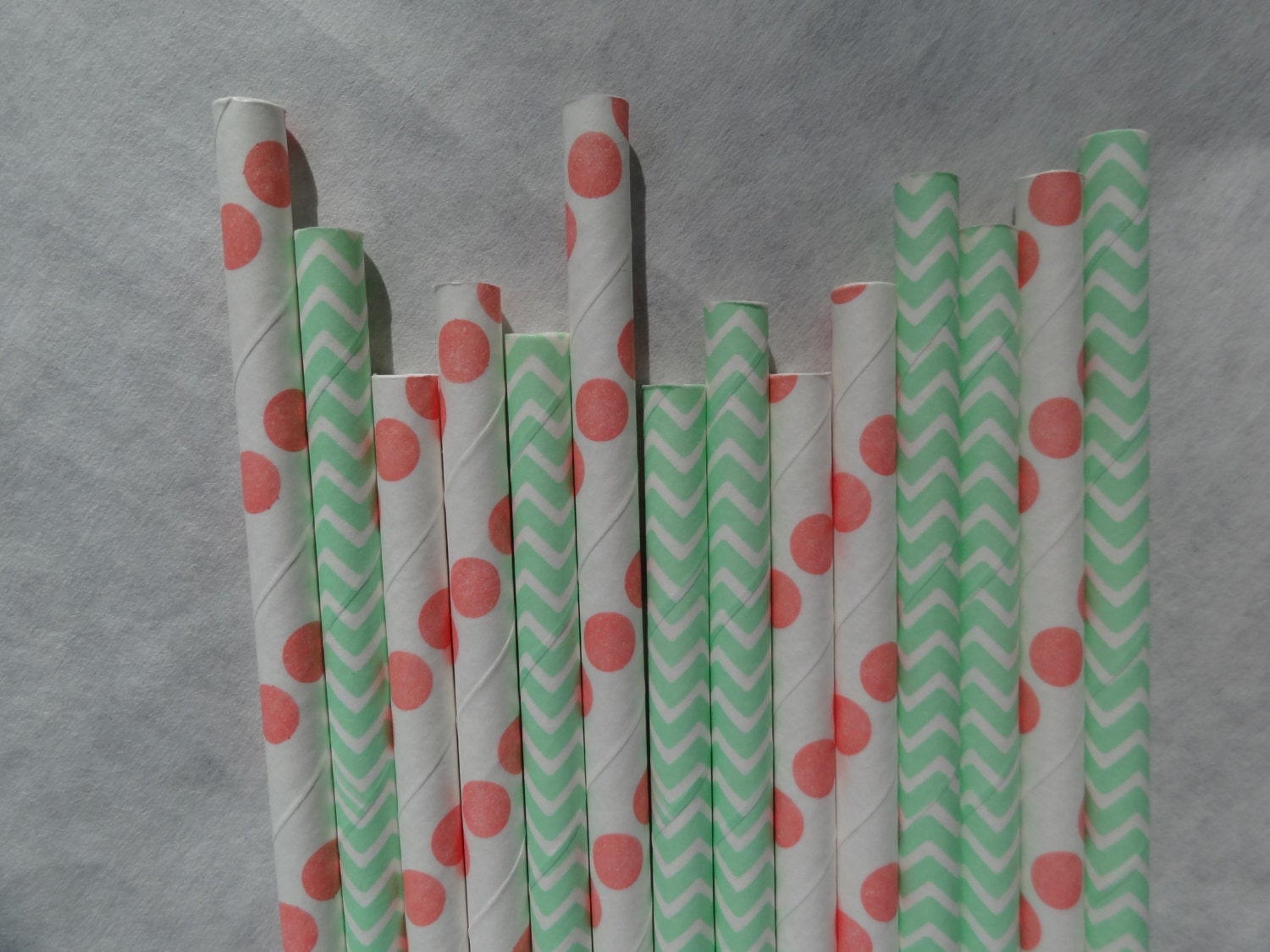 Chevron Paper Straws, Mint & Coral Dots, 50 Pack, Teal and Salmon Paper Straws Il_170x135