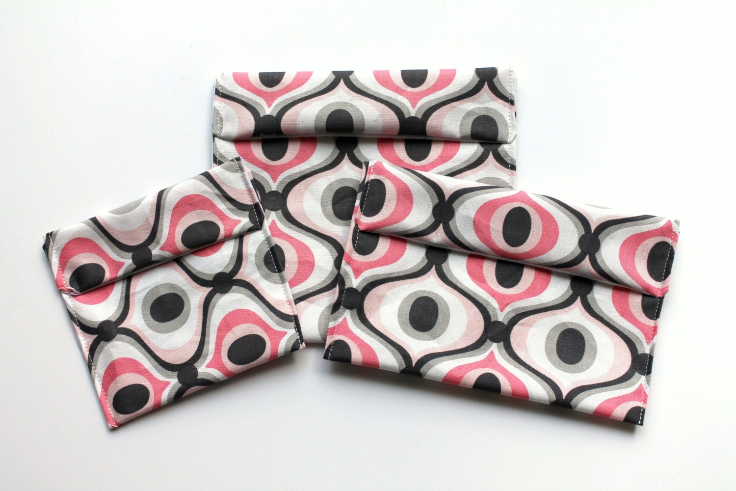 Cloth Snack Bag Set - Pink and Gray Reusable Sandwich Bag and Medium and Small Snack Bags