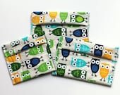 Cloth Snack Bag Set - Blue and Green Owls Reusable Sandwich Bag and Medium and Small Snack Bags