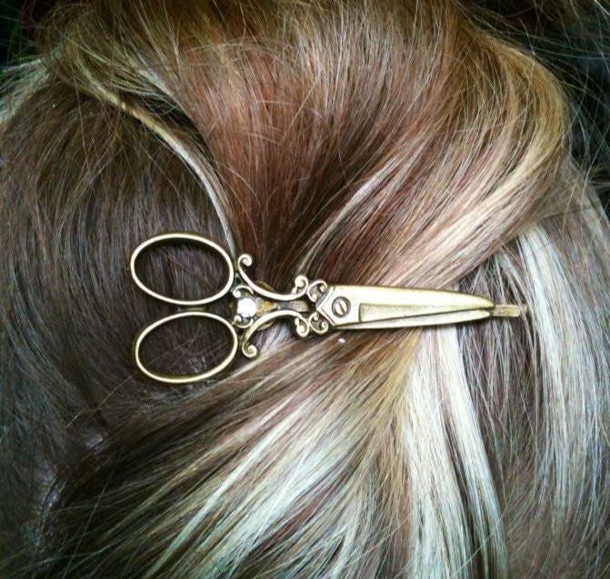 Beautiful Bronze Scissor shears Necklace with matching Bobby pin gift / present / hairdresser / hair stylist
