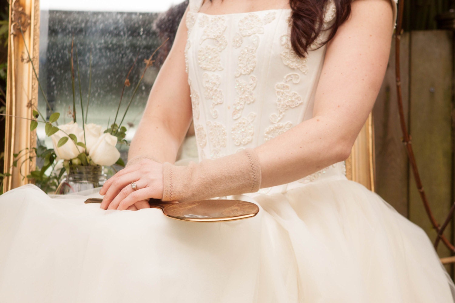 Glovelettes Mitts Camel color Cashmere Bridal Set