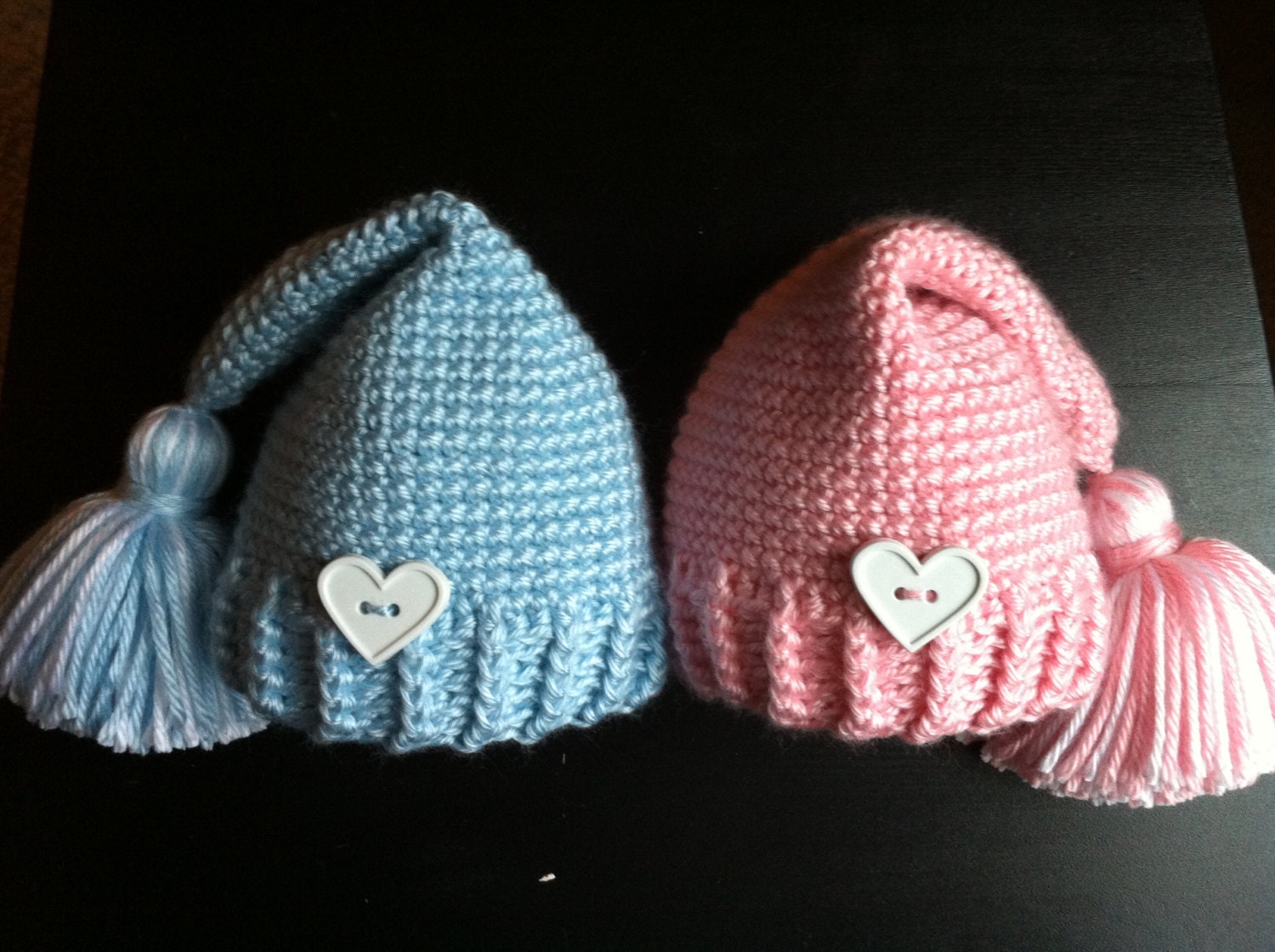 Valentine Twin Elf Boy/Girl Hats,Newborn  Photo Prop, Pixie Hats in Blue and Pink.