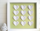Personalised Framed Wedding Anniversary Gift / Customise 3D hearts with any wording / Song Lyric Wall Art