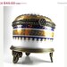 Porcelain Trinket Box Meissen Style Marks Blue and Gold Cherub Top