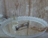 Large White Filagree Vanity Mirror Tray