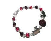 Leaping Love bunnies, Czech glass hearts bracelet