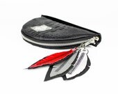 Feather Zipper Pull - Leather & Vegan Leather Scraps - Red and Black "Bird Feather" Birdbags