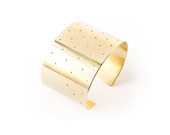NEW Polka Dot Wide Gold Cuff / pierced shiny brass statement bracelet, geometric deco shape / womens summer fashion trend