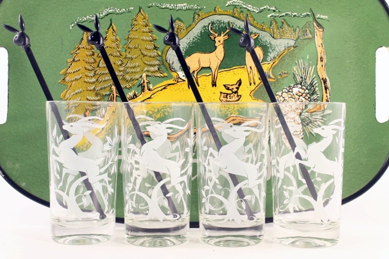 Vintage Gazelle High Ball Tumblers by Federal Glass set of four (4)