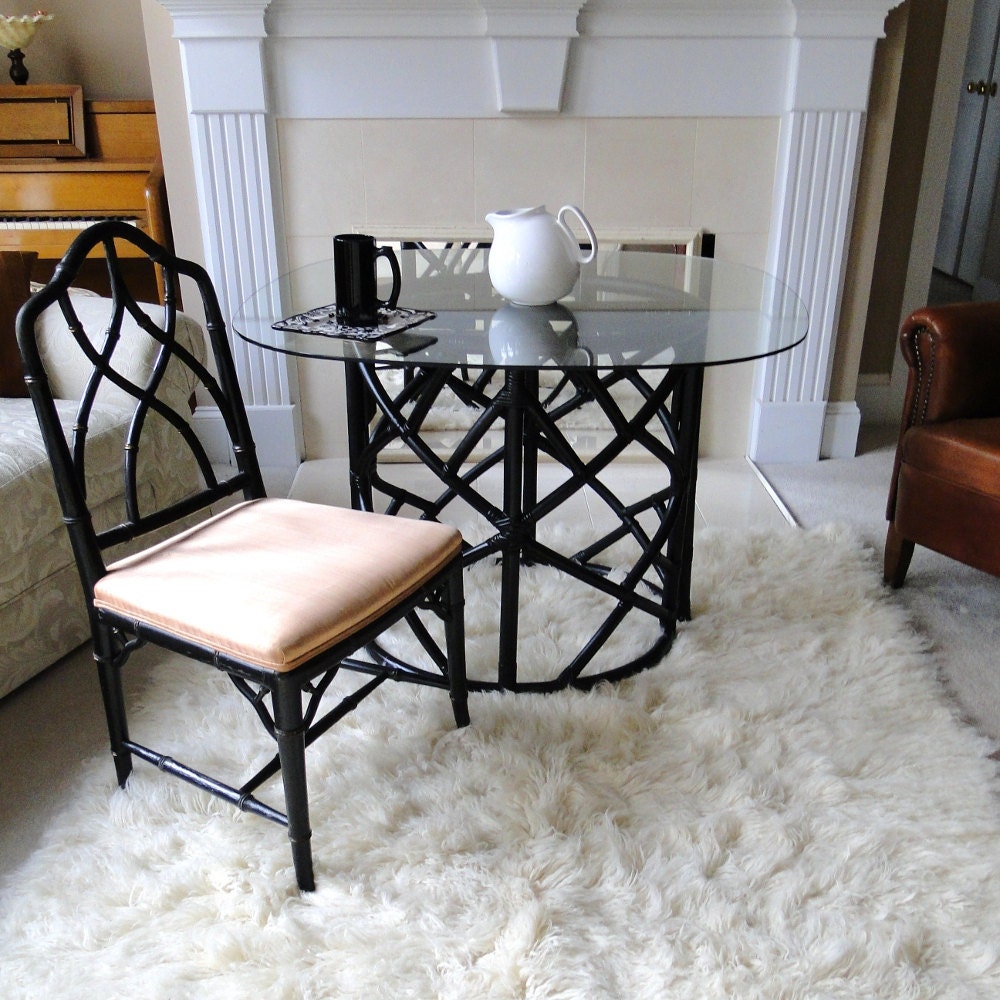 Vintage Table Chinese Chippendale Inspired Bamboo Chinoiserie Dining Table Glass Top Hollywood Regency Lacquer Black Wooden Table Asian