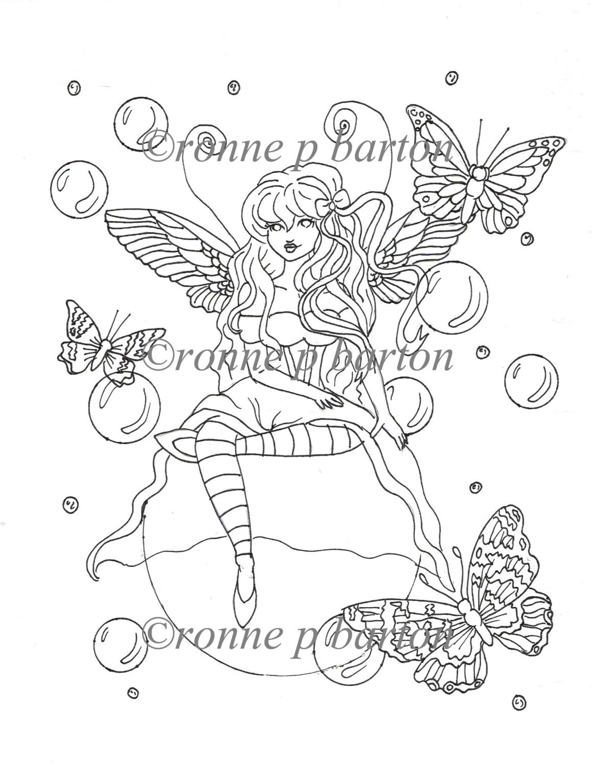 IMG012 INSTANT DOWNLOAD digital stamp digi big eye Fairy printable art coloring page fantasy by Ronne Barton