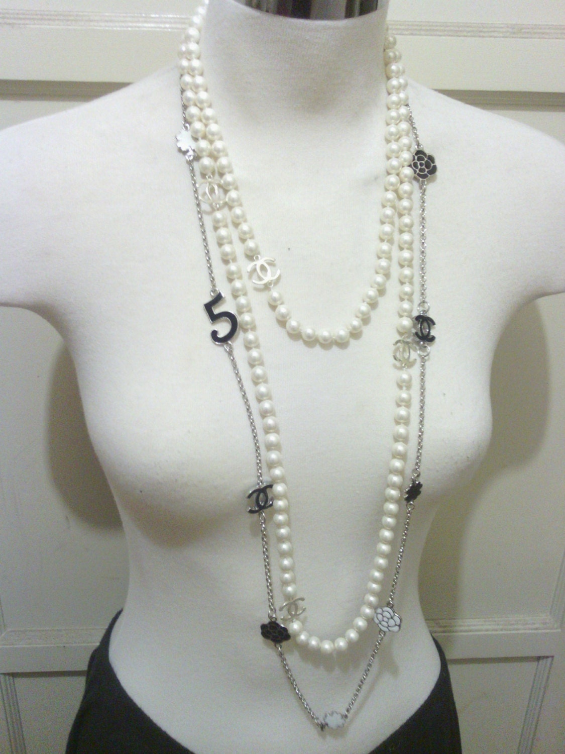 Silver and Black Layering Long Necklace