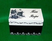 Essenceofthesouth Recipe Box Wood Recipe Card BOX Personalized Recipe Box Hand Painted Black & White Floral