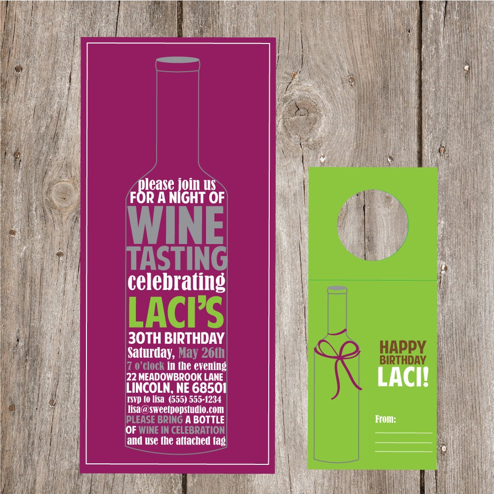 Wine Tasting Party Invite and Wine Tag - You print or we print for you