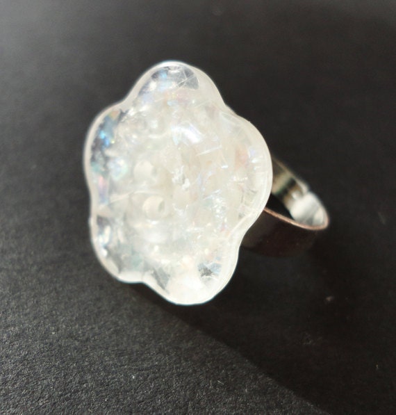 Pearlised Button Ring Fairy Glitter Sparkle