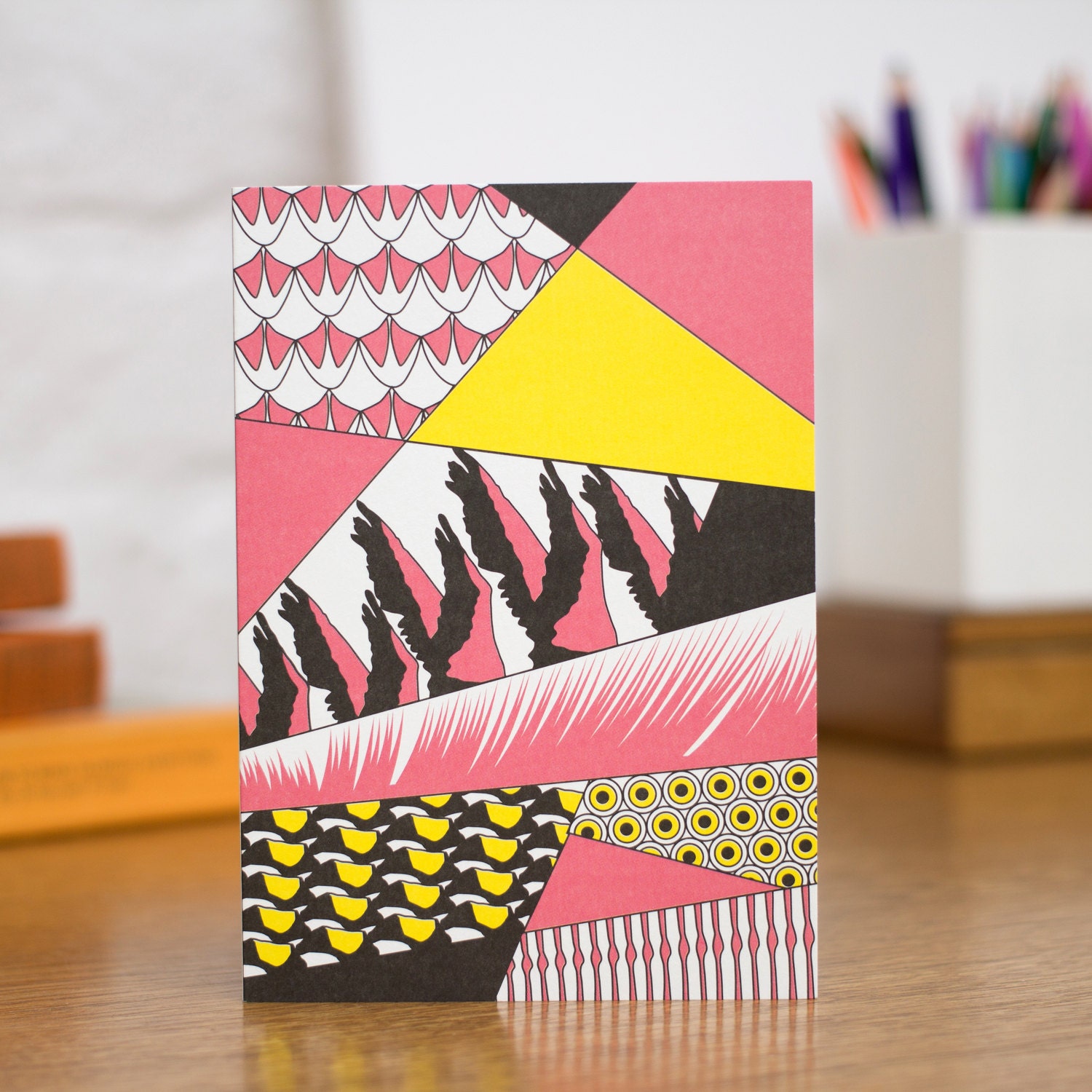Flamingo Collage Blank Greetings Card