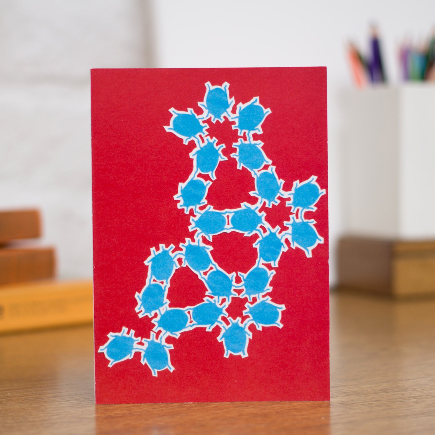 Ladybird- insect themed Greetings Card in red and blue