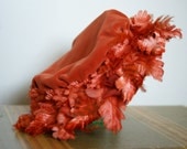Vintage Rusty Orange Feather & Leaf Sunday Church Hat