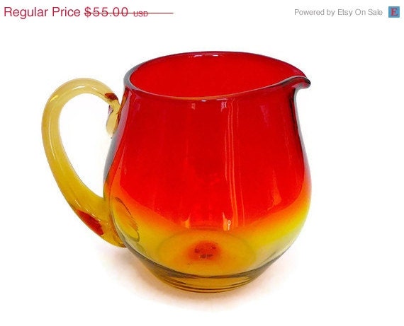 50% OFF Hand Blown Amberina Carnival Glass Pitcher