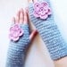 Gloves, Fingerless, Handmade Crochet Fingerless gloves, with pink flower, Women accessories. Grey Gloves, Women accessories
