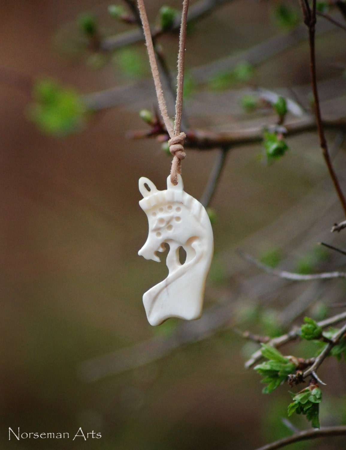 Carved Bone, Norse Dragon Pendant.