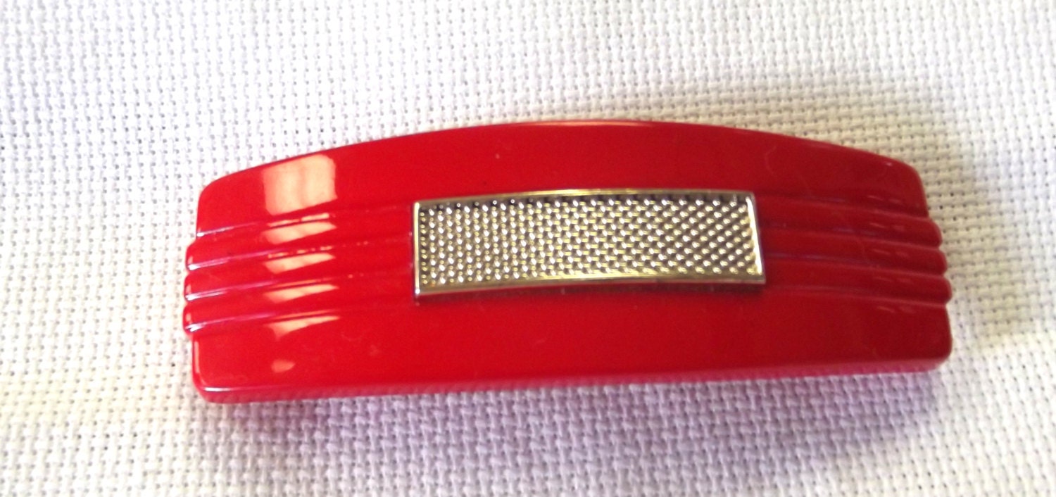 Vintage Accessory, Barrette, Red Hair Clip, Made in France, 1960s, Plastic, Costume, Retro