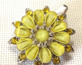 Repurposed Hair Clip, Vintage Brooch, Yellow Crystal, Glass Flower, Hair Jewelry, Summer Hair Accessory, Wedding/Bridal, Costume