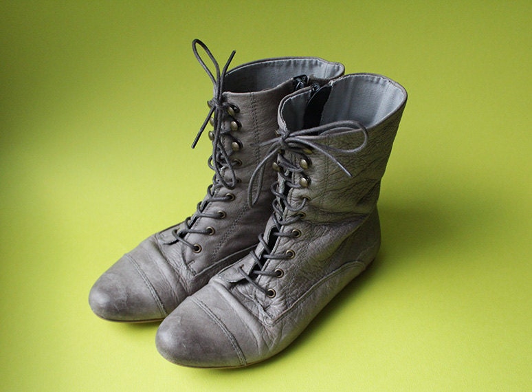 Grey distressed leather pixie booties