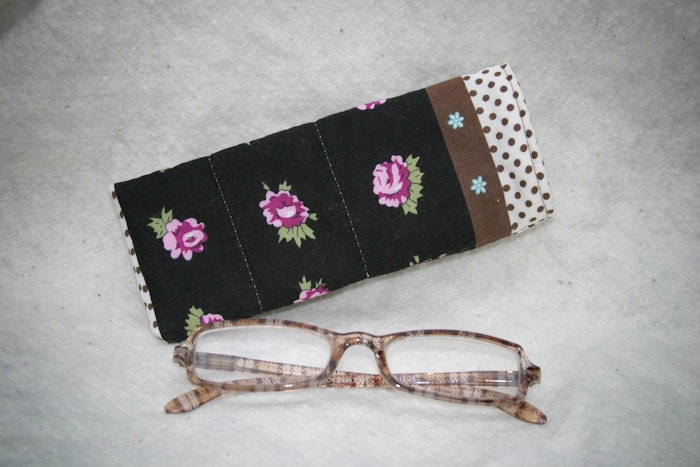 GC13-008  Eyeglasses Case - Purple Flowers and Brown Polka Dots - MEDIUM