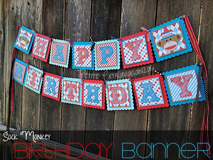 Sock Monkey Birthday Banner Il_170x135