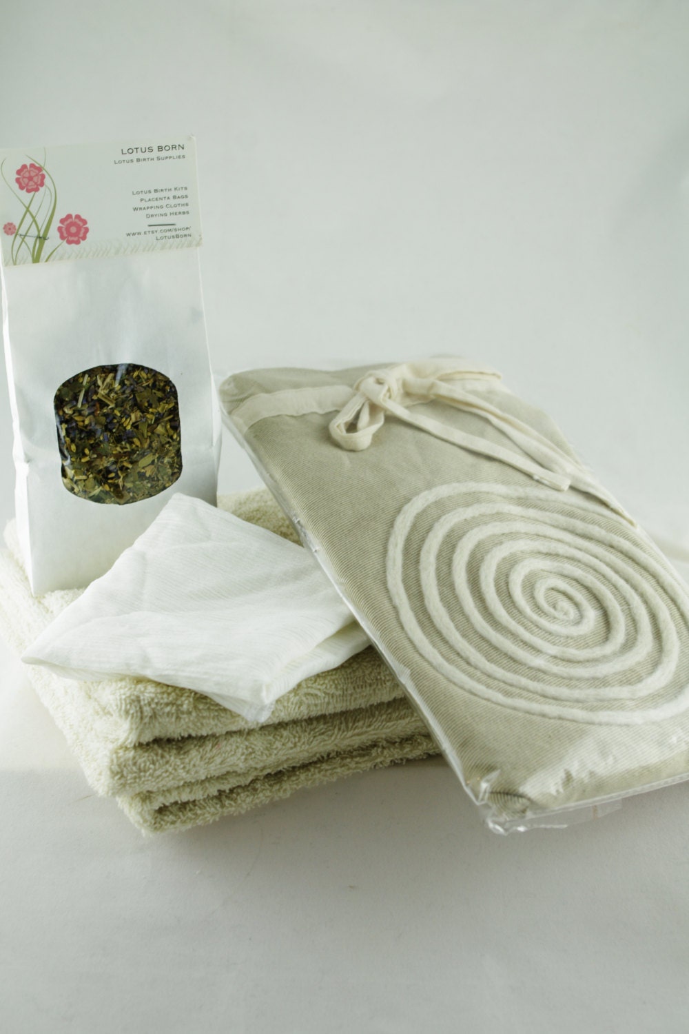 Cream Spiral Needle felted placenta bag