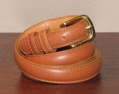 Skinny COACH Belt // Vintage Lite BROWN Leather Belt Size 32 BRASS Buckle Glove Tanned Cowhide