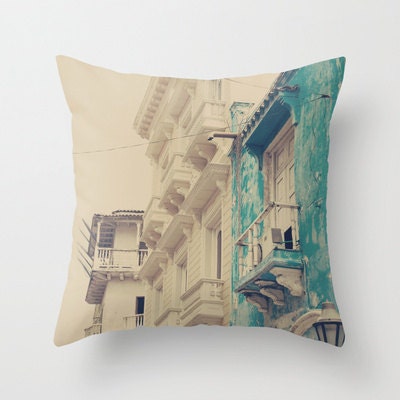 SALE, Pillow cover, aqua pillow, summer pillow, turquoise pillow, vintage pillow, mint pillow, beige, cream, brown pillow, 16 x 16, 18 x 18