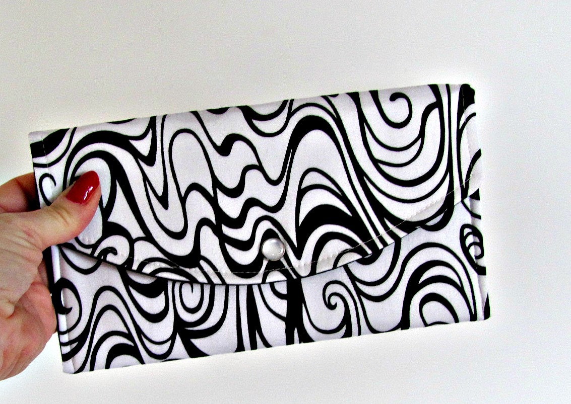 Clutch Purse Black White Swirl Cotton - Woman's Fashion Accessories Chic Spring Wedding, Party or Everyday
