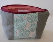 Blue Zinnia and Grey Linen Cosmetic Bag by alice & lois design studios