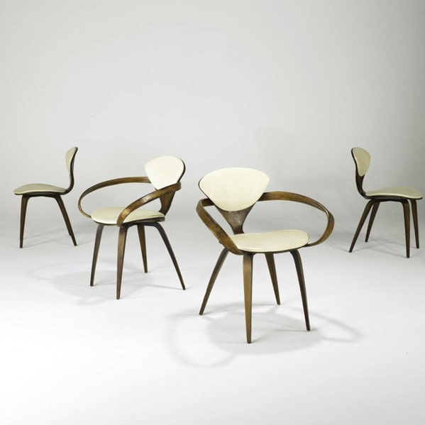 4 Vintage Pretzel Chairs by NORMAN CHERNER for PLYCRAFT c1960
