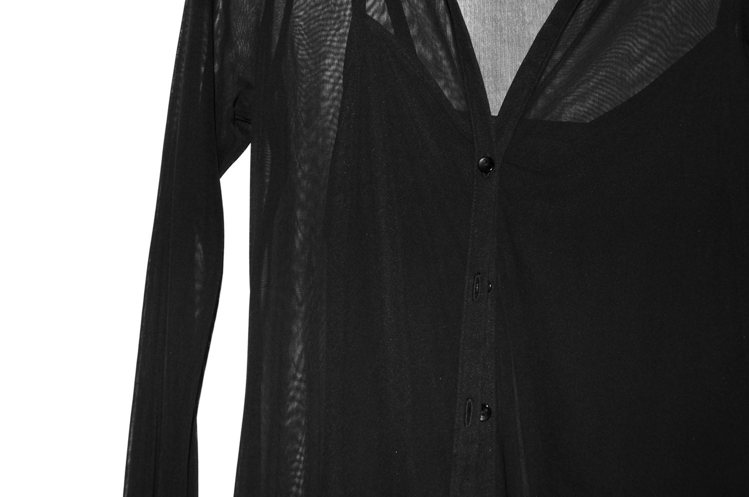 90s Grunge Goth Mesh Sheer Maxi Long sleeve Jacket And Black Under - Dress.