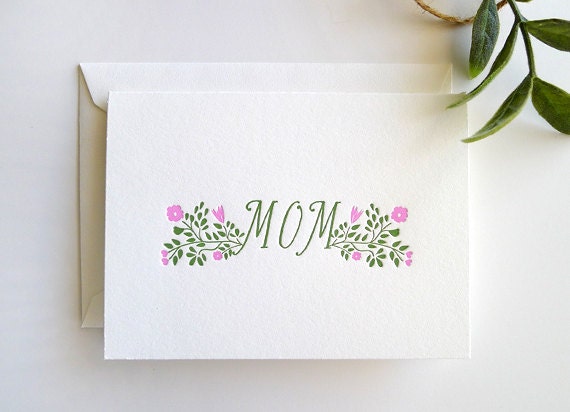 Mother's Day "Mom" Letterpress Card - Single Card