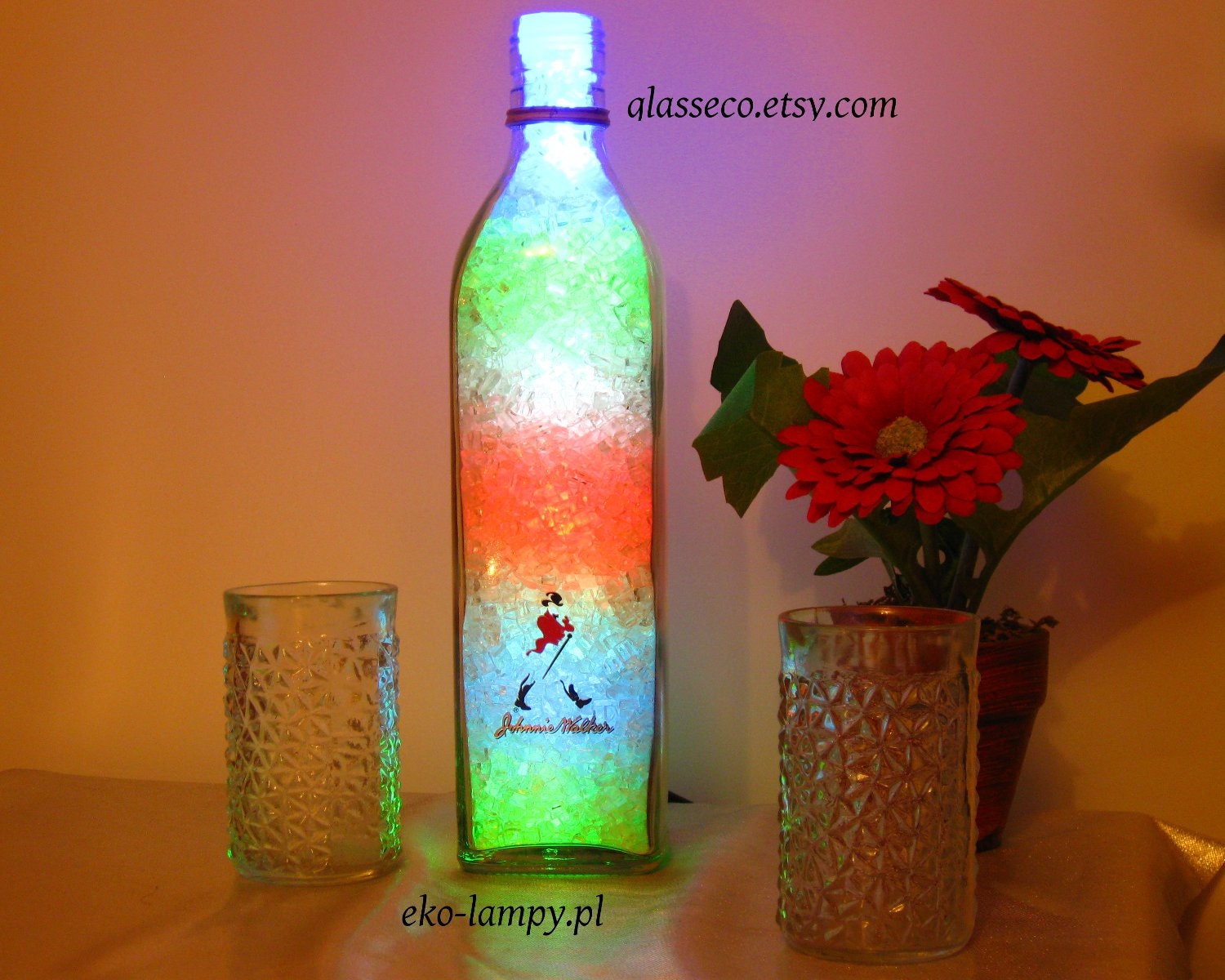 GlassEco - LED bottle lamp Johnnie Walker multicolor, red, green, blue, energy safe