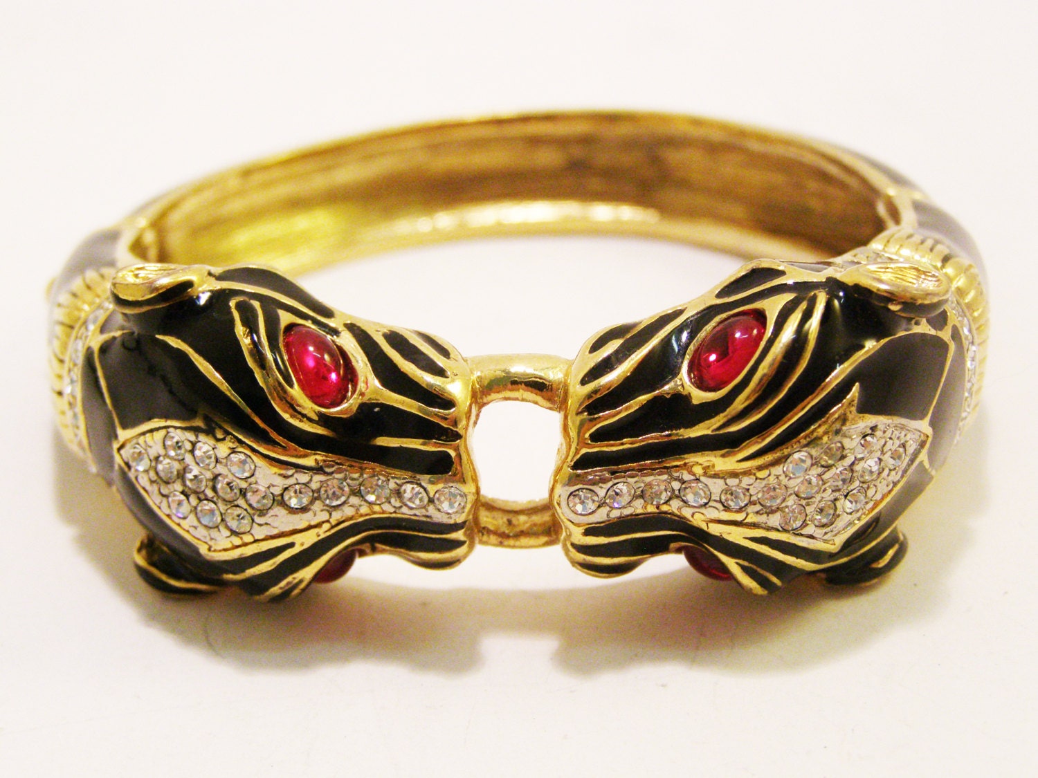 Vintage Black Enamel Panther Foo Dog Bracelet