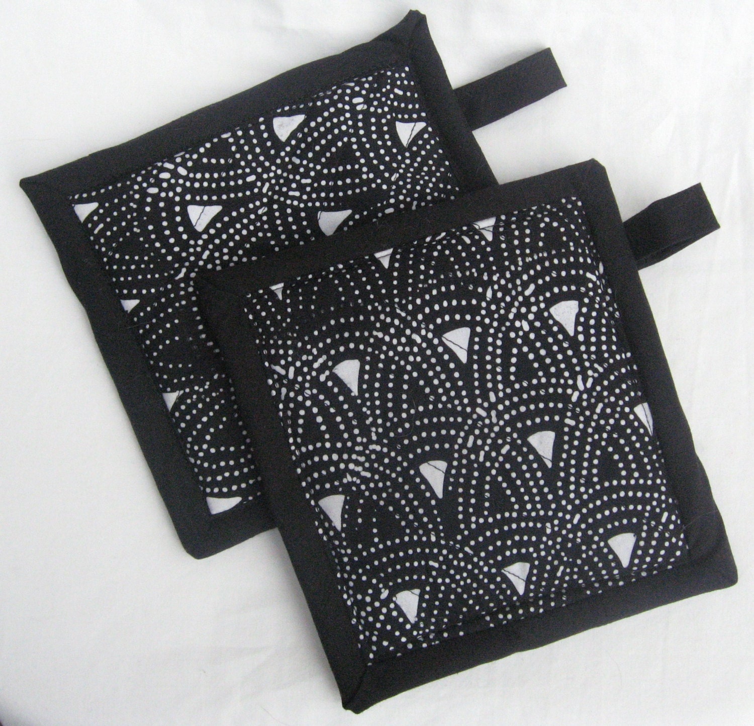 Handmade Potholders, Quilted Black & White Potholders, Kitchen Decor Hotpads