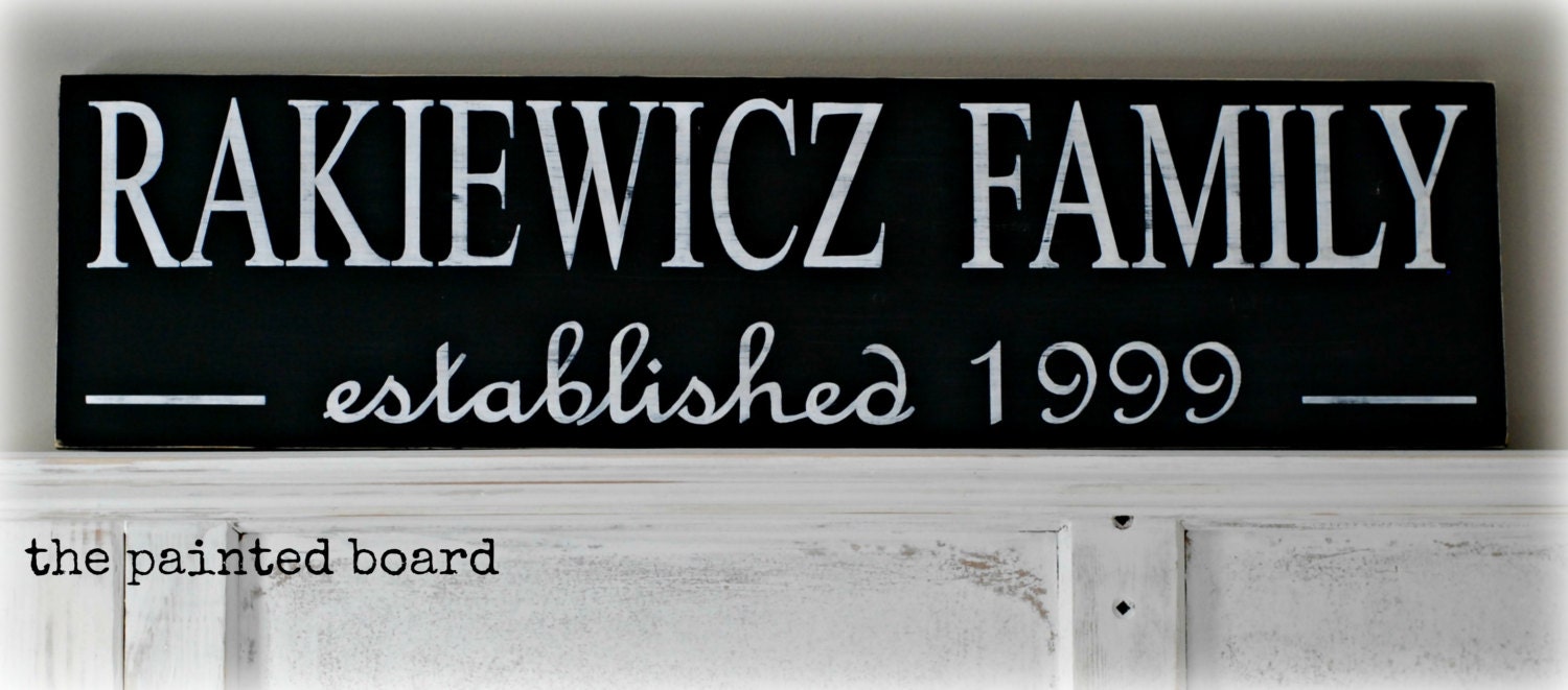 Family Established Sign - distressed black with white letters