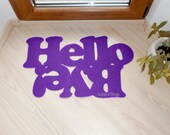 Doormat personalized mat / rug with double message "Hello / Bye". Red.