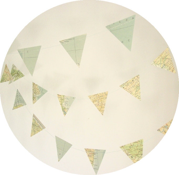 10 ft Garland - Pennants made from Upcycled Vintage Atlas-Customizable-Wedding-Wedding Decor-Upcycled Atlas-Upcycled Map-Birthday