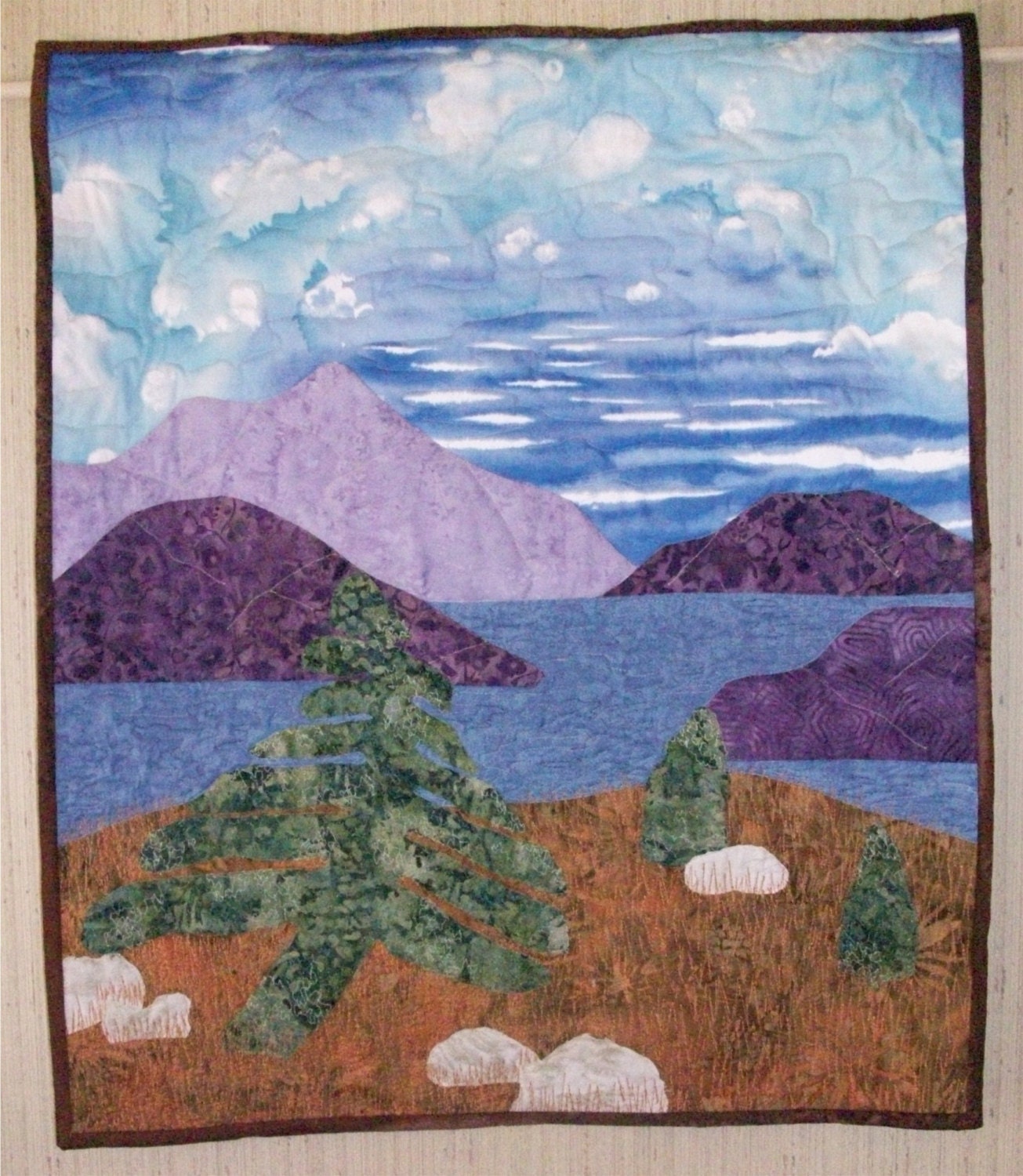 Landscape Quilt, Quilted Landscape, Mountain Lake