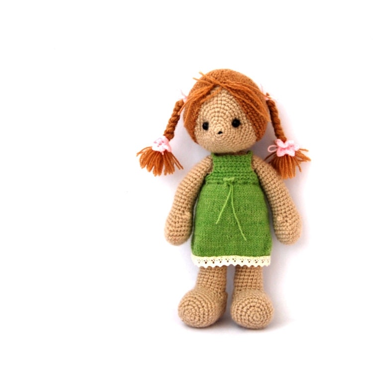 girl doll, green dressed stuffed doll, crocheted human doll, amigurumi, baby toddler children, customized item, personalized your own kid