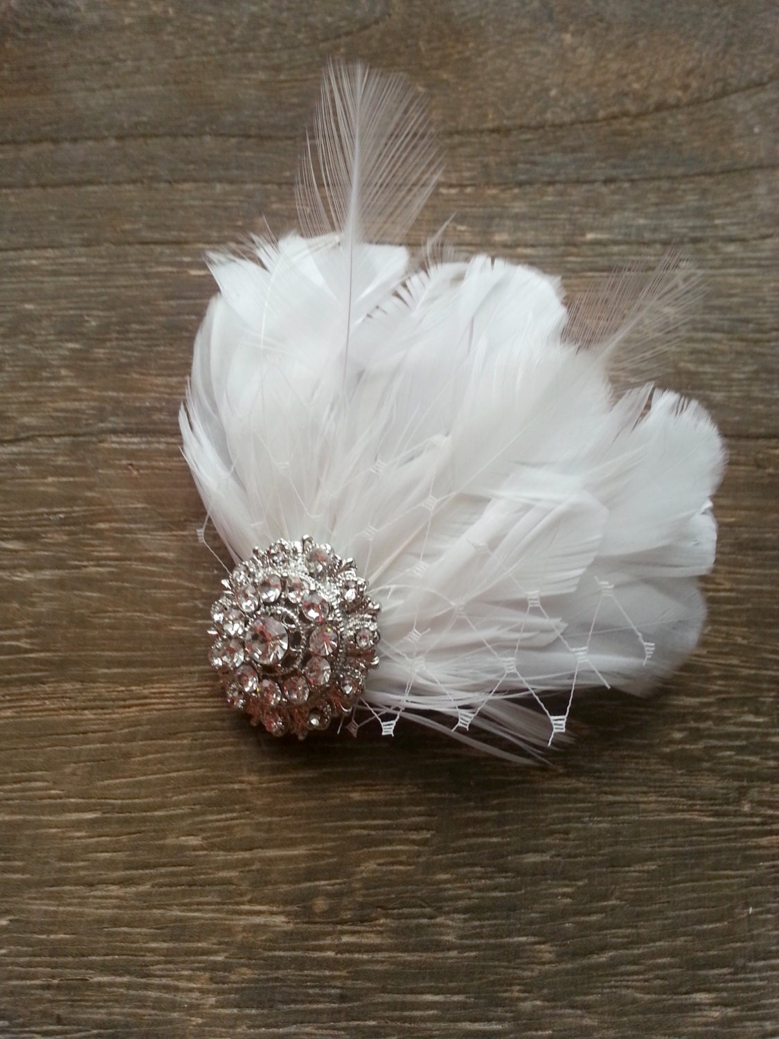 Bridal Clip - Birdcage Netting Feather Hairpiece