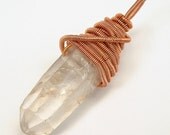 Rough Natural Rock Crystal Point Copper Wire Coiled Energy Pendant